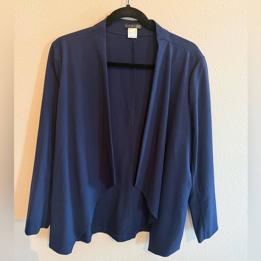 VENUS Navy Draped Open-Front Jacket